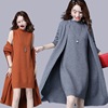2022 new pattern Mid length version Two piece set knitting Cardigan Easy knitting Dress Spring and autumn season Sweater dress coat