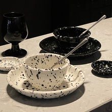 日式ins风复古不规则黑白斑点餐具高颜值陶瓷饭碗碟盘子套装家用