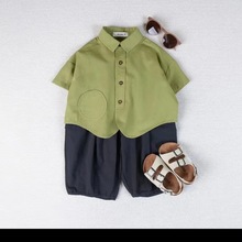 男童套装夏季新款韩范洋气儿童衬衫裤子薄款宝宝休闲帅气两件套潮