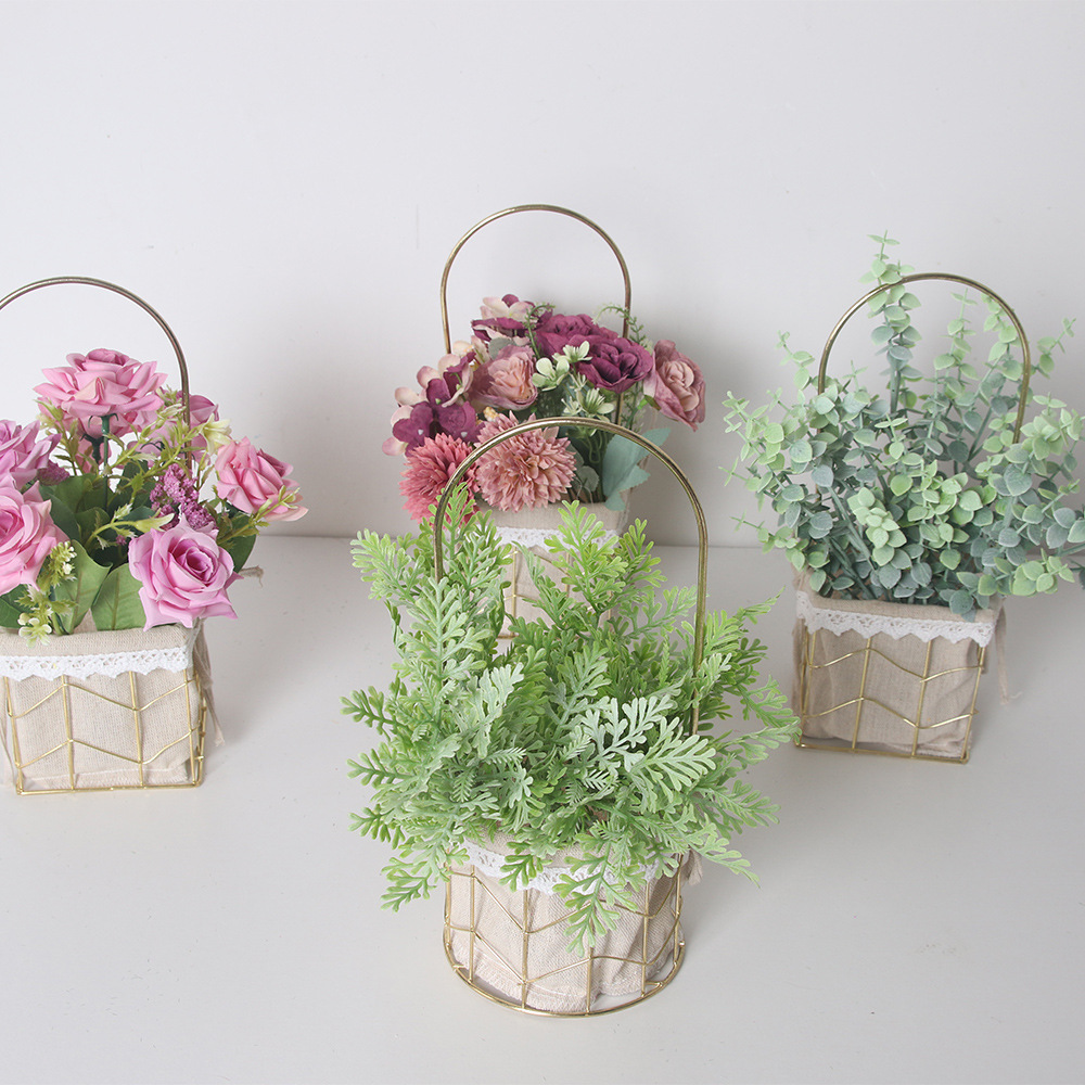 INS Metal Flower Basket Portable Iron Flower Basket Square round Flower Stand Flowers Creative Home Storage Box Ornaments
