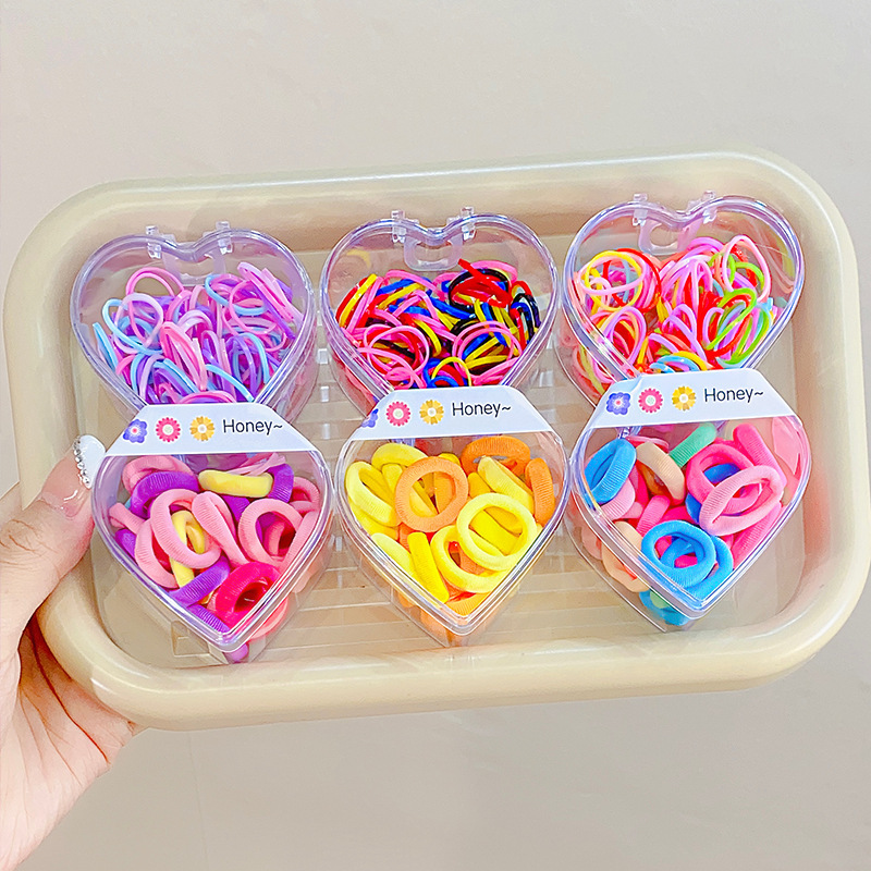 Summer New Color Double Matching Love Box High Elasticity Disposable Children's Rubber Band Baby Hair Rope Wholesale