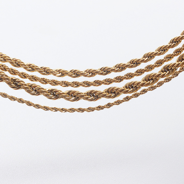 欧美饰品项链真空保色电镀素链不锈钢金色麻花链链扭链
