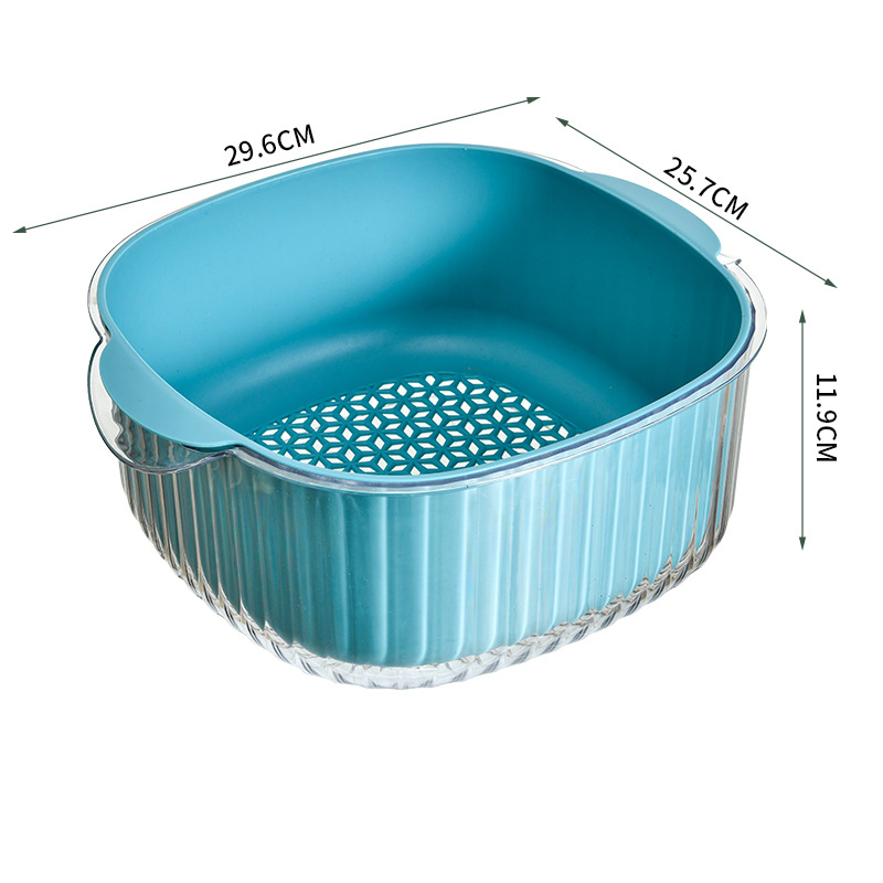 Washing Basin Drain Basket Kitchen Double Layer Vegetable Washing Basket Filter Washing Fruit Scoop Washing Vegetables Basin Fruit Plate Multifunctional