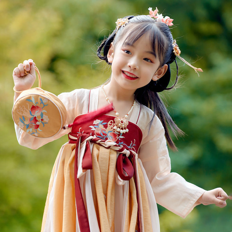 三多 女童汉服秋季儿童中国风长袖古装超仙襦裙宝宝连衣裙秋