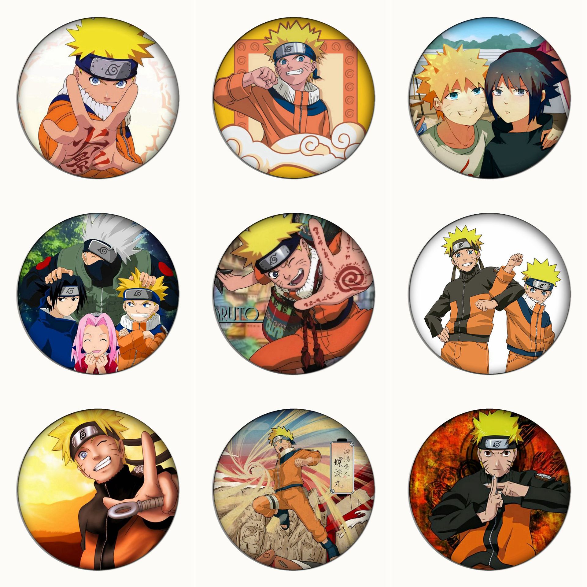 火影忍者周边圆形马口铁徽章鸣人百搭挂件装饰品镜子塑料金属吧唧