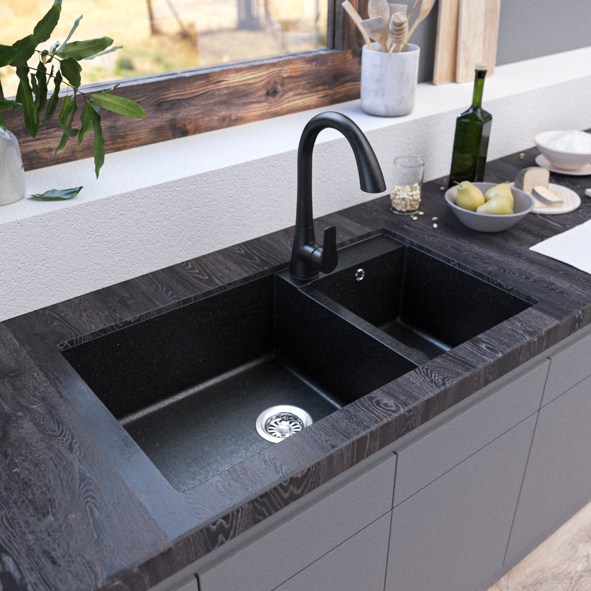 石英石水槽厨房水槽台下洗菜池洗菜盆日式大单槽方形台下盆石英石