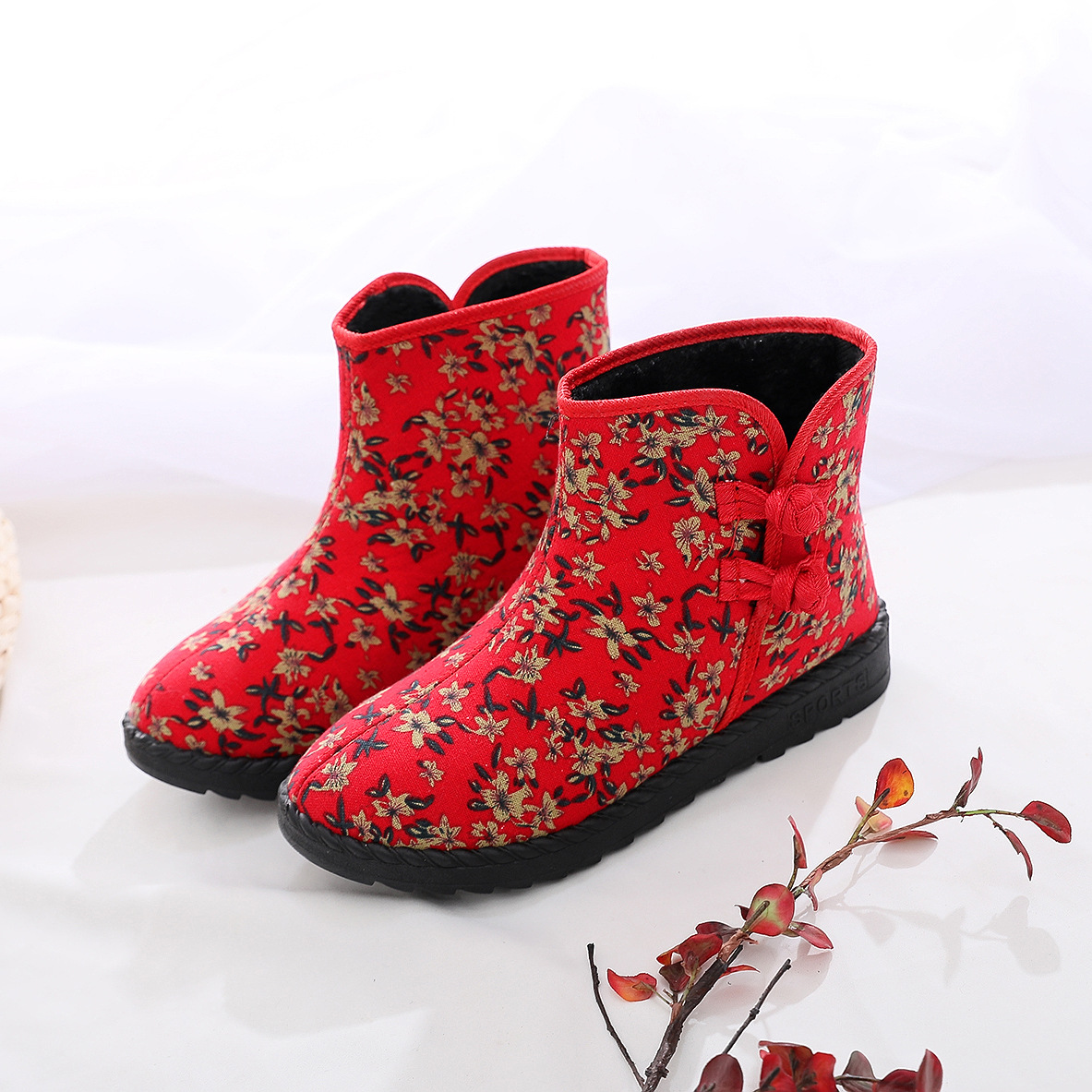 棉鞋冬季厂家批发中老年碎花棉套鞋一件代发女鞋保暖加厚雪地靴