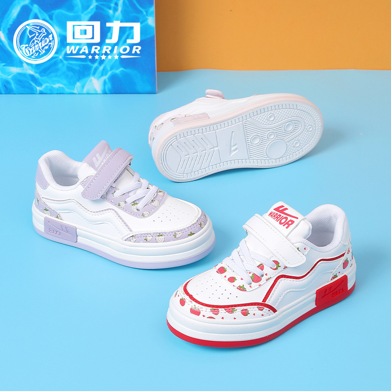 Warrior Children's Shoes Children's All-Match Sneakers 2024 Spring New Girls' Cute Strawberry White Shoes Girls' Casual Shoes