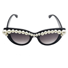 欧美时尚潮流猫眼框珍珠太阳镜女渐变色墨镜防紫外线大框户外眼镜