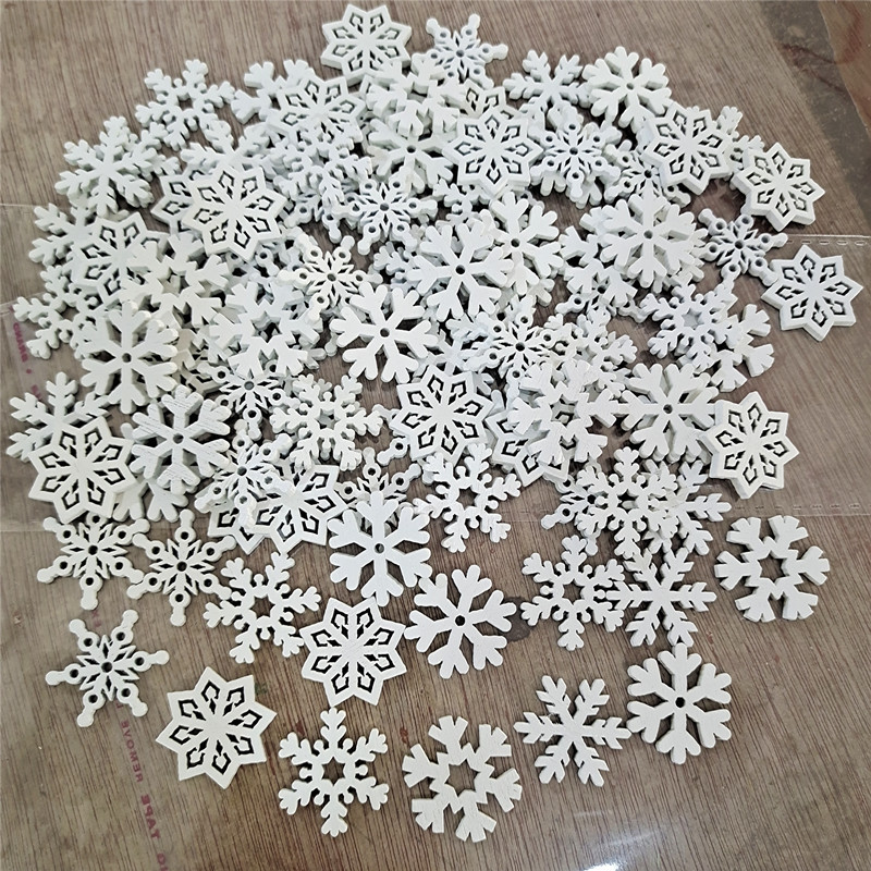 Factory Direct Sales in Stock Wooden Craftwork White Snowflake Christmas Series Wood Piece Home Decorations Creative Style