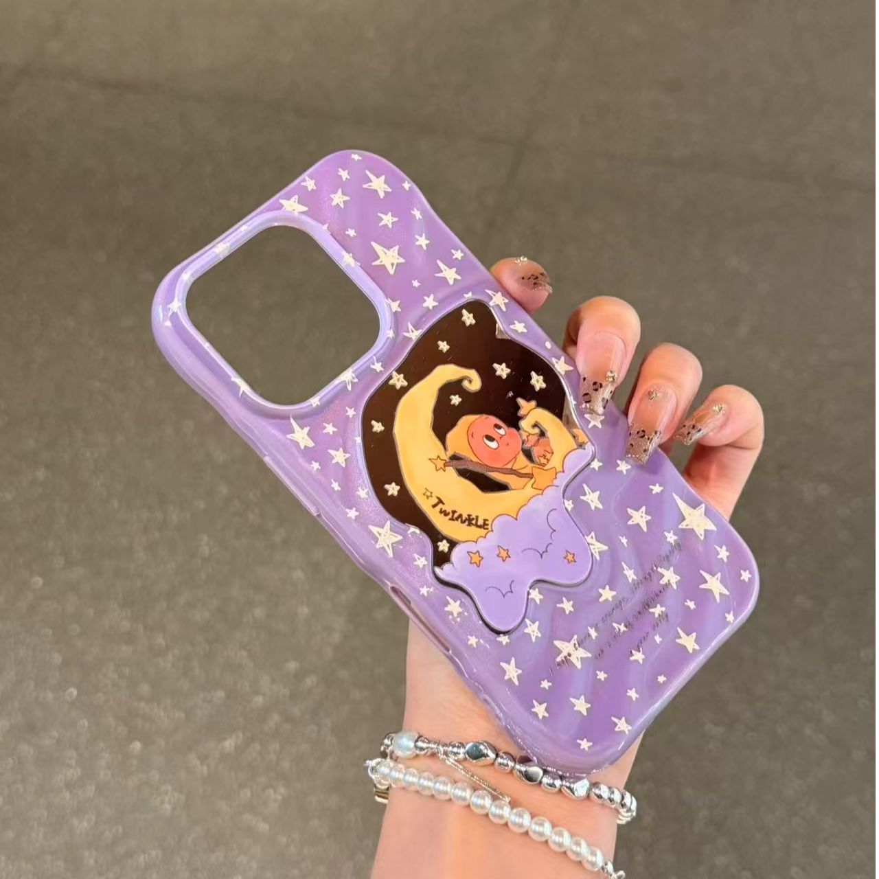 紫星星人电镀波浪镜适用苹果16/15/iphone13pro华为补妆镜手机壳