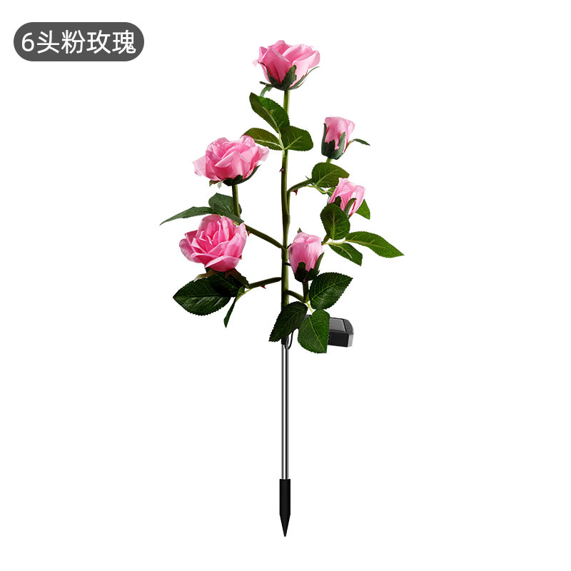 Led New Solar Rose Lamp 6-Head 7-Head Artificial Rose Ground Lamp Garden Garden Decorative Lamp