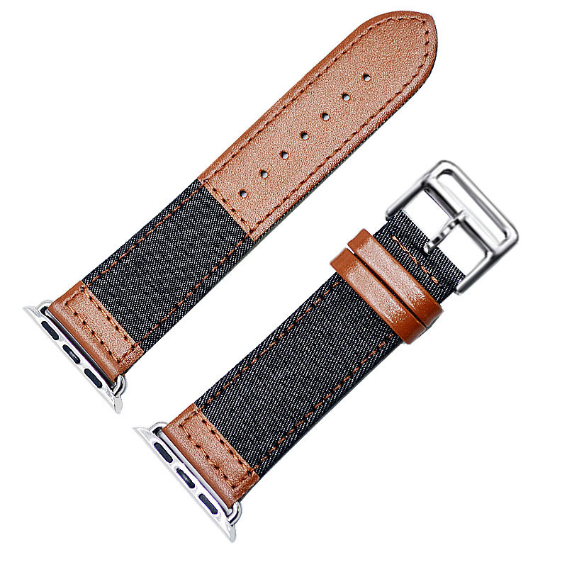 apple watch 手表带牛仔布真皮撞色帆布iwatch表带适用苹果手表带