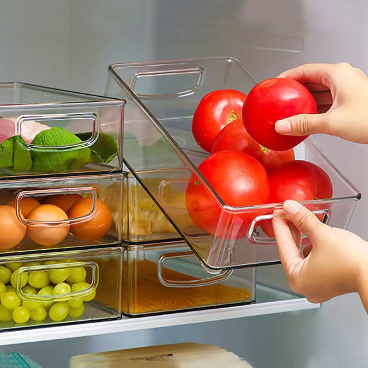 big promotion amazon japanese-style large capacity stackable pet transparent refrigerator storage box 26*15*7.5cm
