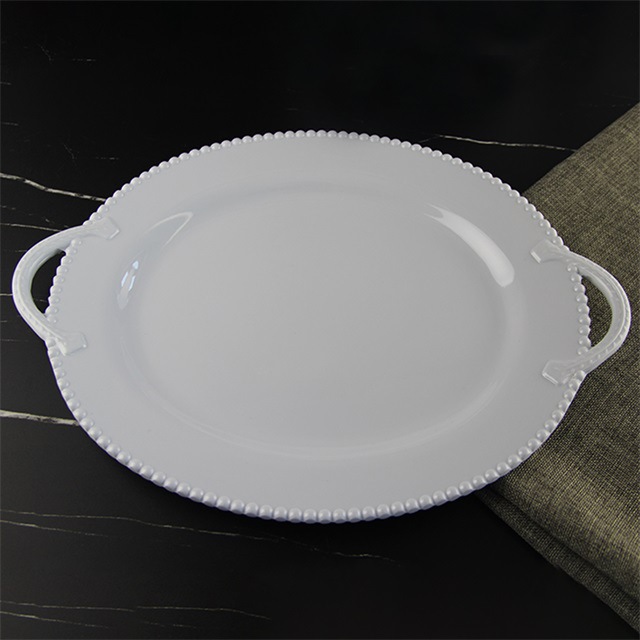 Xubai Melamine Plate Good-looking Binaural Oval Disk Fruit Plate Bead Point Edge Modeling Source Factory Wholesale