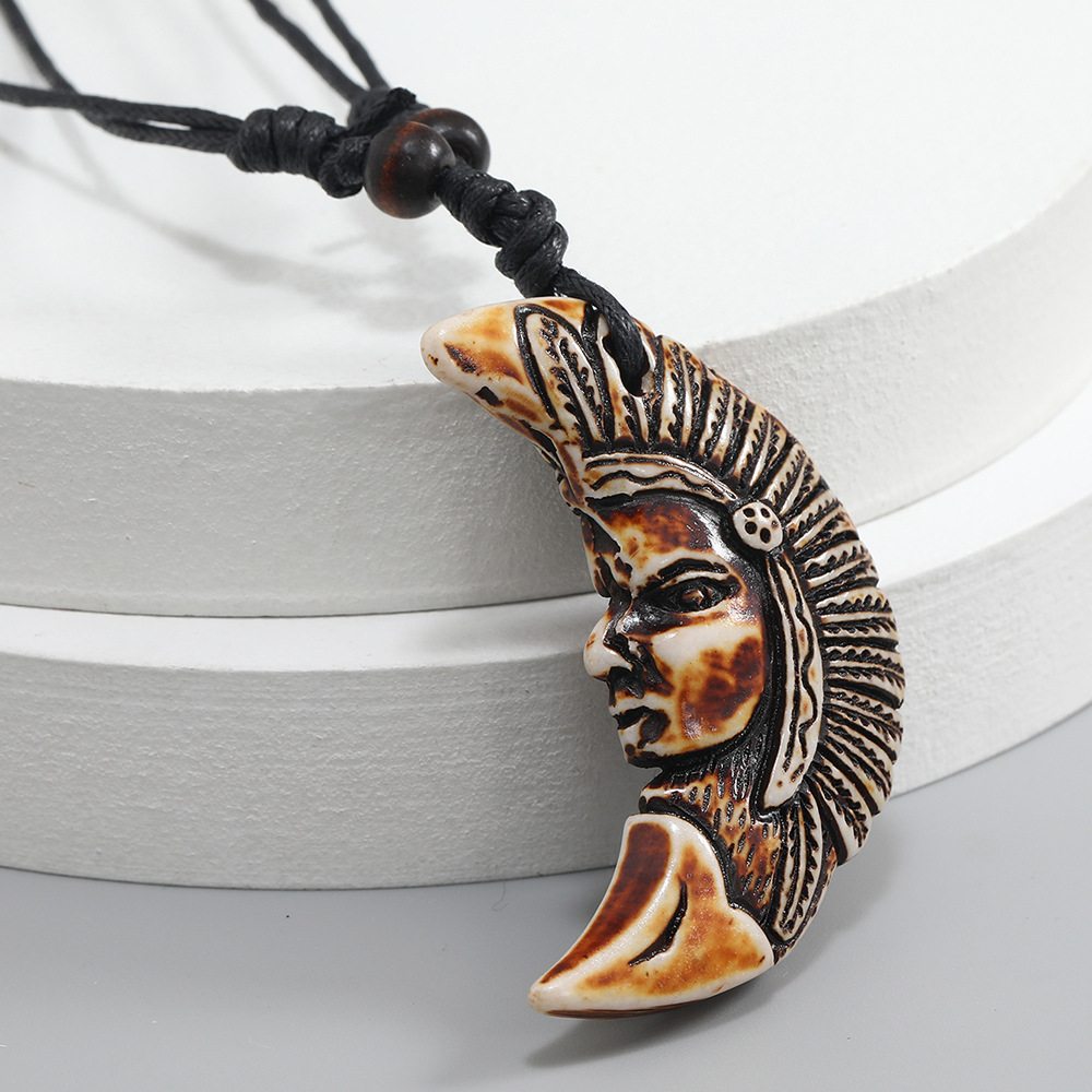 创意复古印第安人吊坠项链批发个性男士时尚可伸缩亚克力吊坠配饰