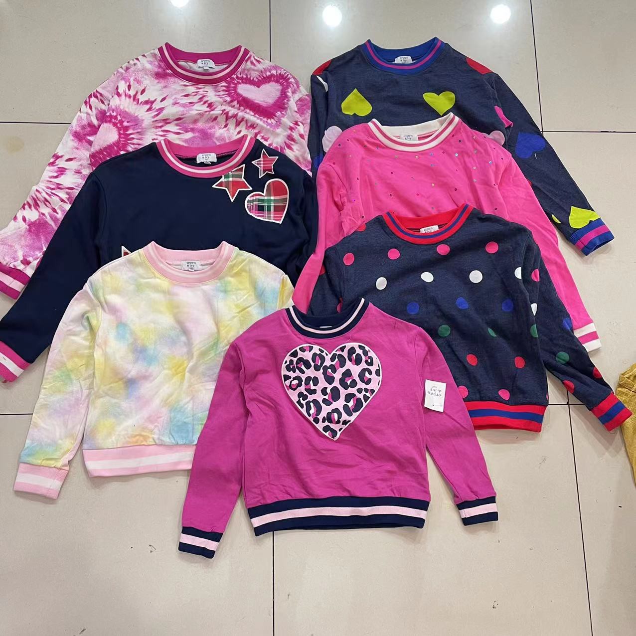 原单外贸女中大童多色长袖抓绒卫衣女孩爱心上衣-阿里巴巴