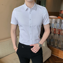 男士短袖白衬衫夏季修身商务正装韩版潮流半袖休闲短袖衬衣黑色寸