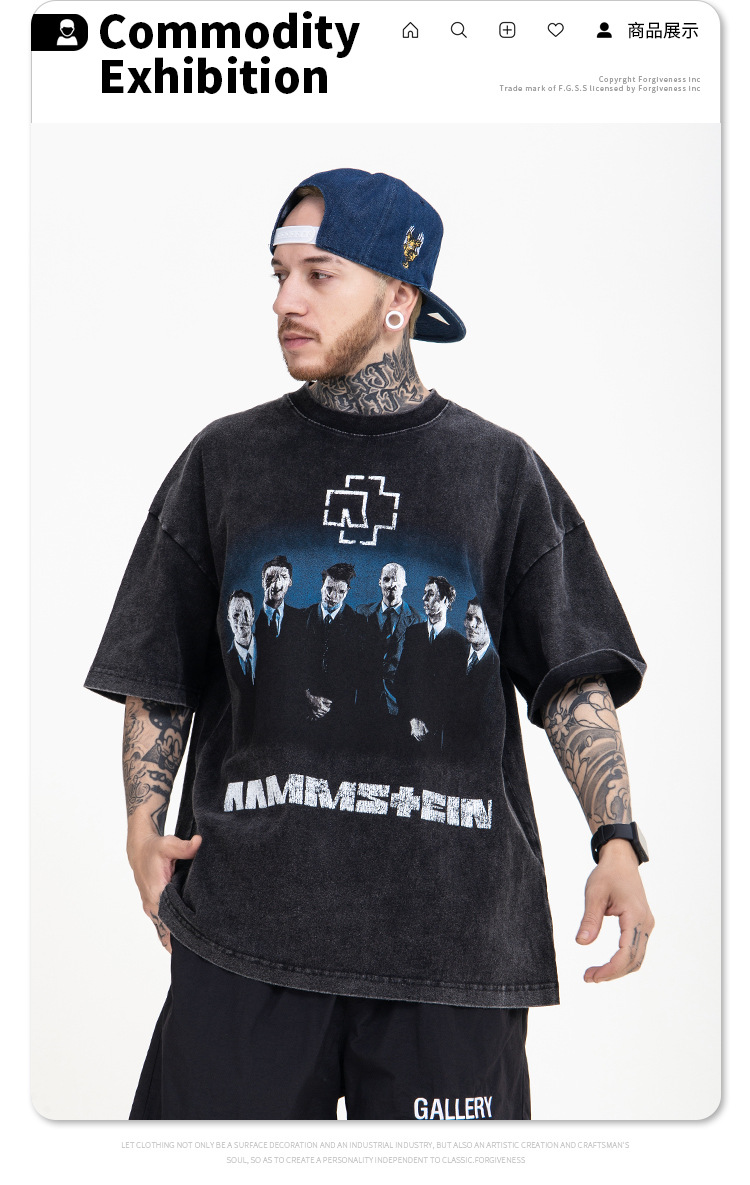 fg男装2022春夏新品潮牌德国战车车队字母印花vintage洗水短袖t恤