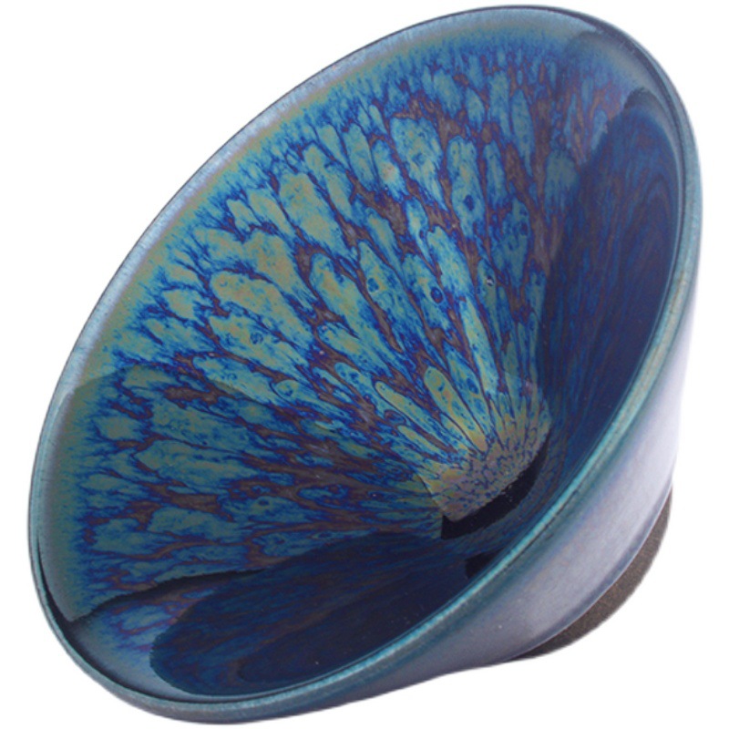 td61百花盏建盏曜变天目菊花盏 七彩耀变斗笠盏 窑变主人单杯茶碗