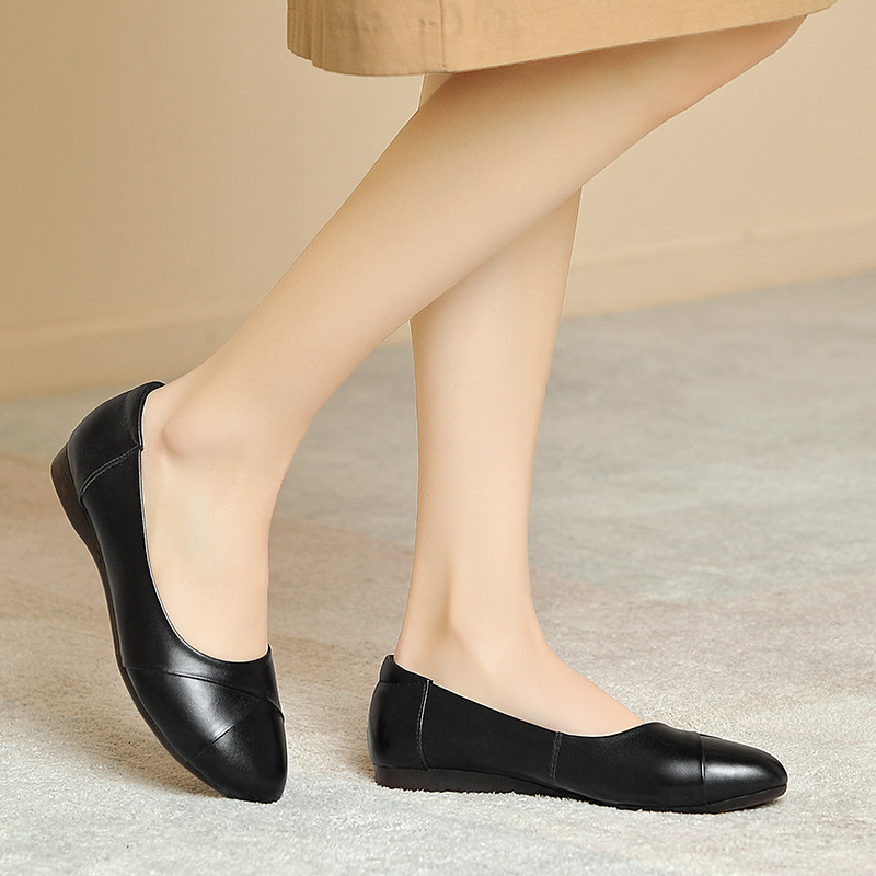 2021春夏新款妈妈鞋女式皮鞋真皮单鞋一脚蹬舒适软平底中老年女鞋