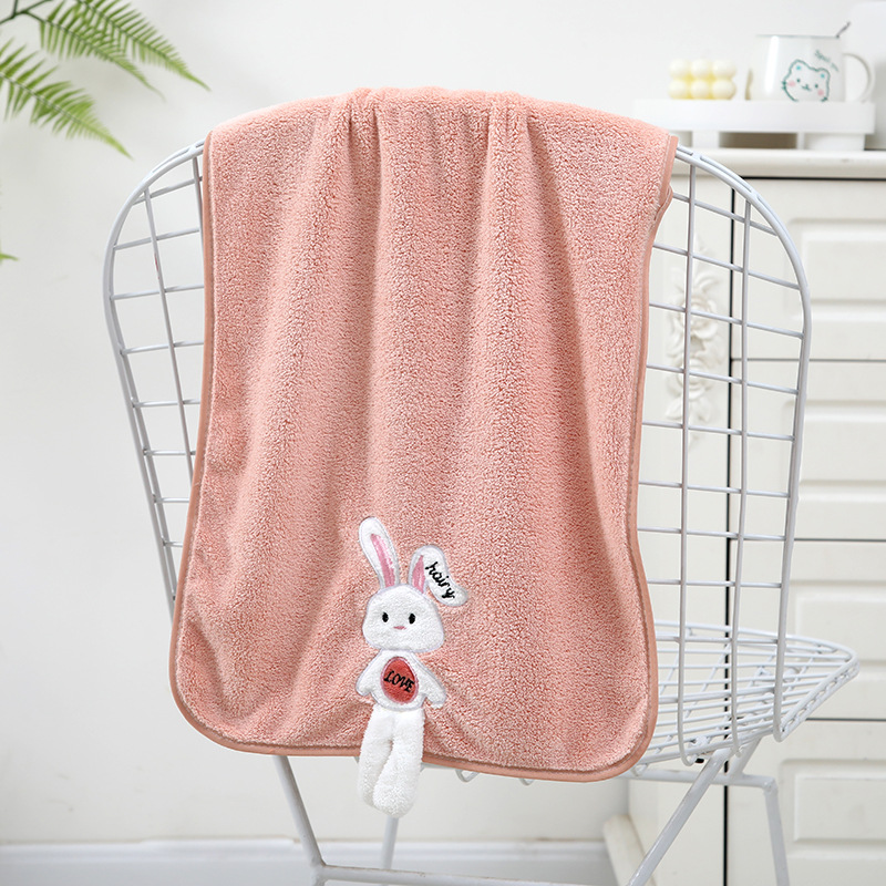 Coral Velvet Rabbit Hair Drying Towel Cute Cartoon Towel Water-Absorbing Quick-Drying Face Towel Extra Thick No Hair Shedding Household Face Towel