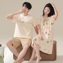 纯棉情侣睡衣夏季短袖睡裙女韩版可爱卡通学生青年男士家居服套装