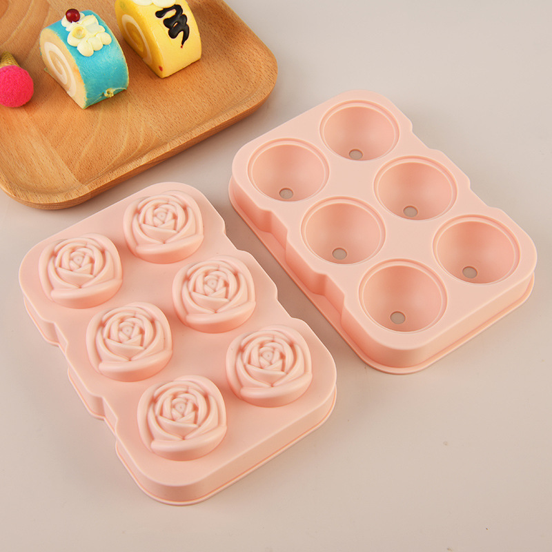 Direct Supply 6-Piece Rose Silica Gel Ice Ball Creative DIY Molded Silicone Six-Grid Home Ice Tray Kitchen Ice Cube Tool