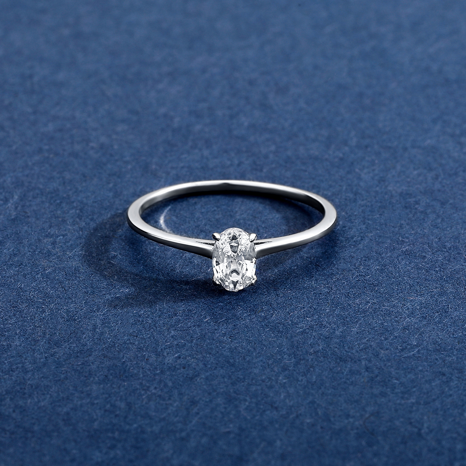 欧美跨境热销四爪莫桑钻椭圆形鸽子蛋925银女士戒指简约冷淡风