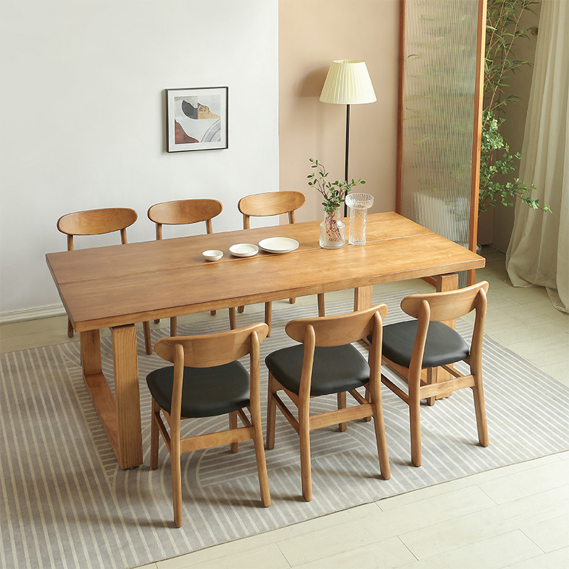 北欧简约实木餐桌椅 小户型长方形多人吃饭桌 家用客厅原木色餐桌
