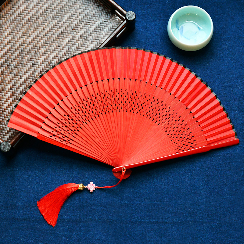 红色中国风古风折扇舞蹈扇抖单同款拍照搭配古装和风随身