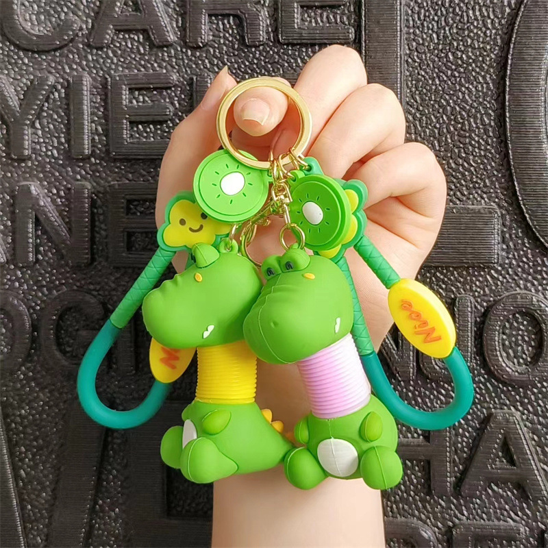 新款创意伸缩恐龙钥匙扣网红学生书包挂件卡通汽车钥匙链挂饰批发