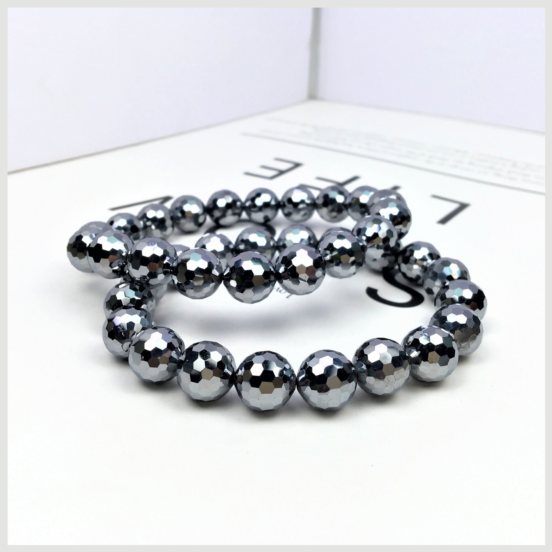 厂家直供天然能量石128太赫兹切面手链ins风男女款太赫兹手串跨境