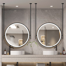 北欧浴室镜家用卫生间创意带灯吊镜小户型民宿悬空发光镜梳妆镜