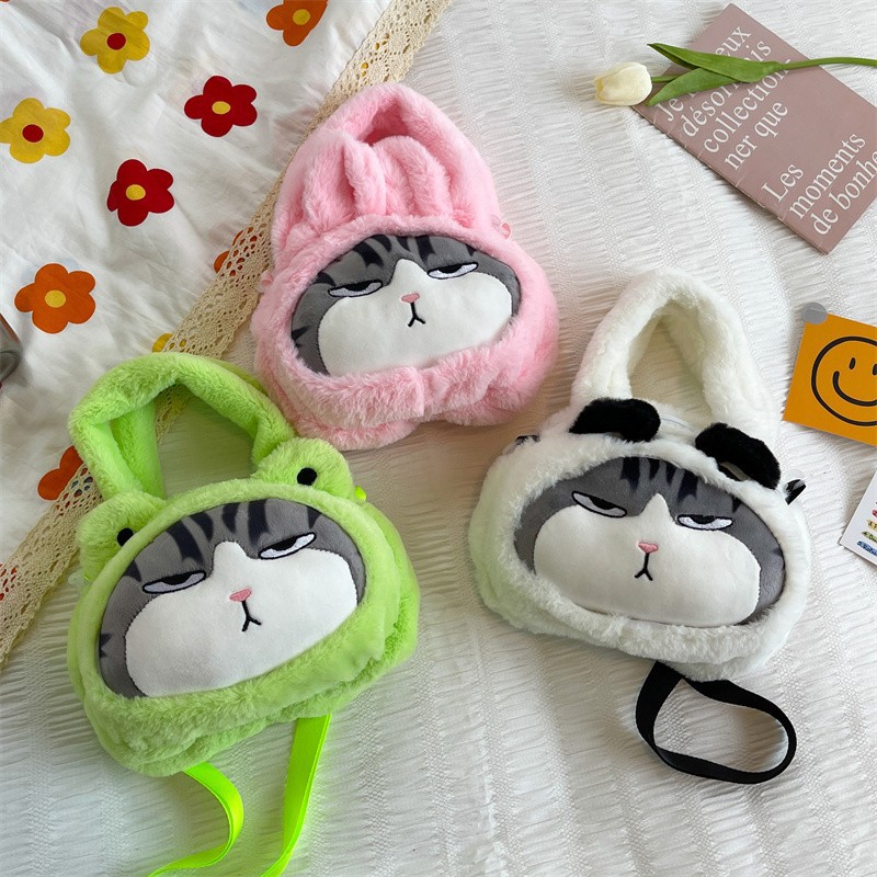 popular high-looking cartoon children‘s plush small messenger bag female shoulder bag personality my royal cat doll bag