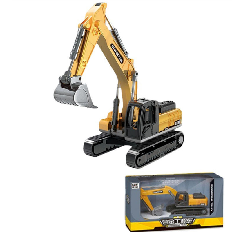 钢力威合金挖掘机仿真工程车模型惯性挖土车履带儿童地摊玩具批发