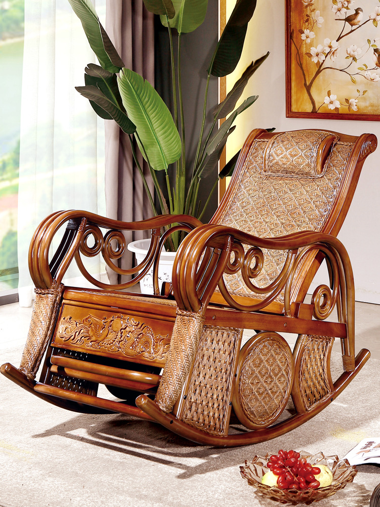 客厅老人真藤摇摇椅沙发椅子 家用大人实木藤编逍遥躺椅阳台藤椅