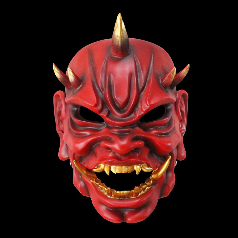 新红白日本般若树脂脸谱百鬼妖王面具万圣节尖角魔王面罩cos mask