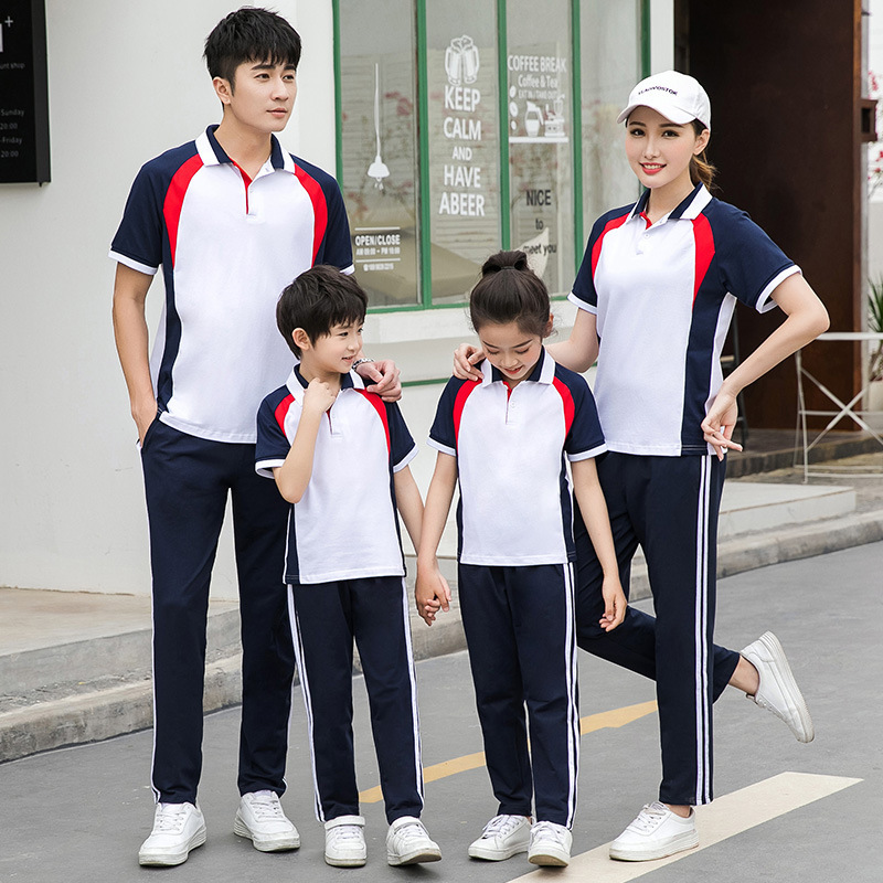中小学生校服短袖t恤衫亲子运动服情侣休闲套装翻领polo衫团体服