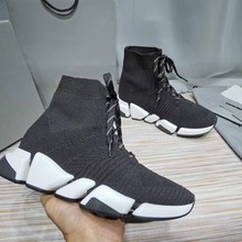 2021冬季新款巴黎袜子鞋平底系带针织B家字母高帮弹力情侣女鞋