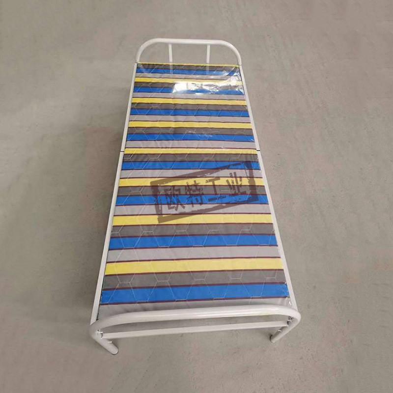 抗震应急救援单人床便携式蓝白条折叠床民政救灾两折床钢架木板床