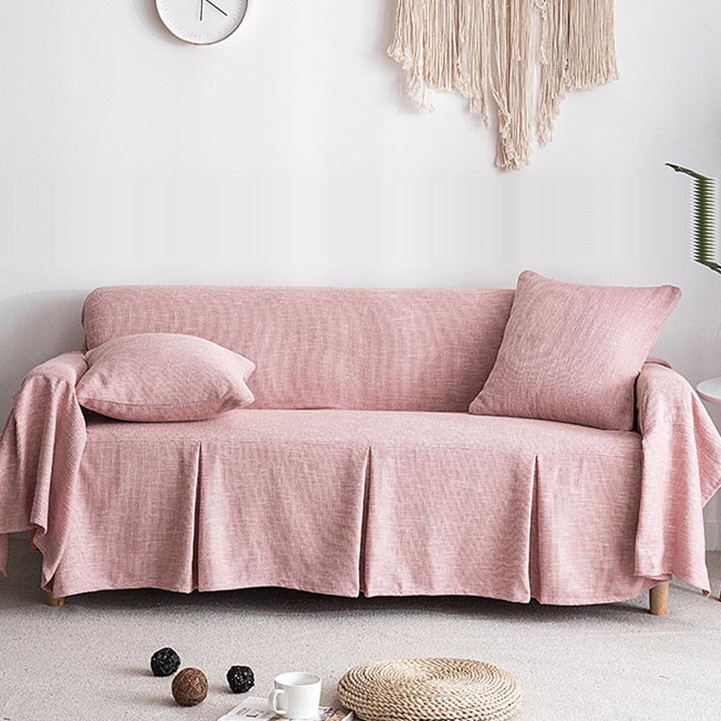 老式三人沙发巾纯色沙发垫四季通用出租屋沙发大盖布米白色灰绿粉