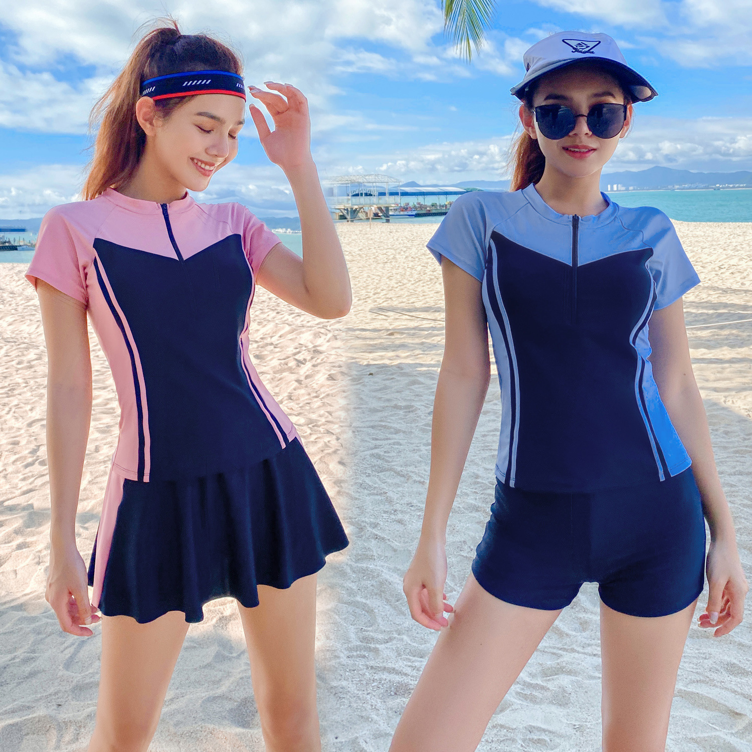 运动泳衣女三件套保守分体遮肚显瘦泳装韩版学生大码21新款游泳衣