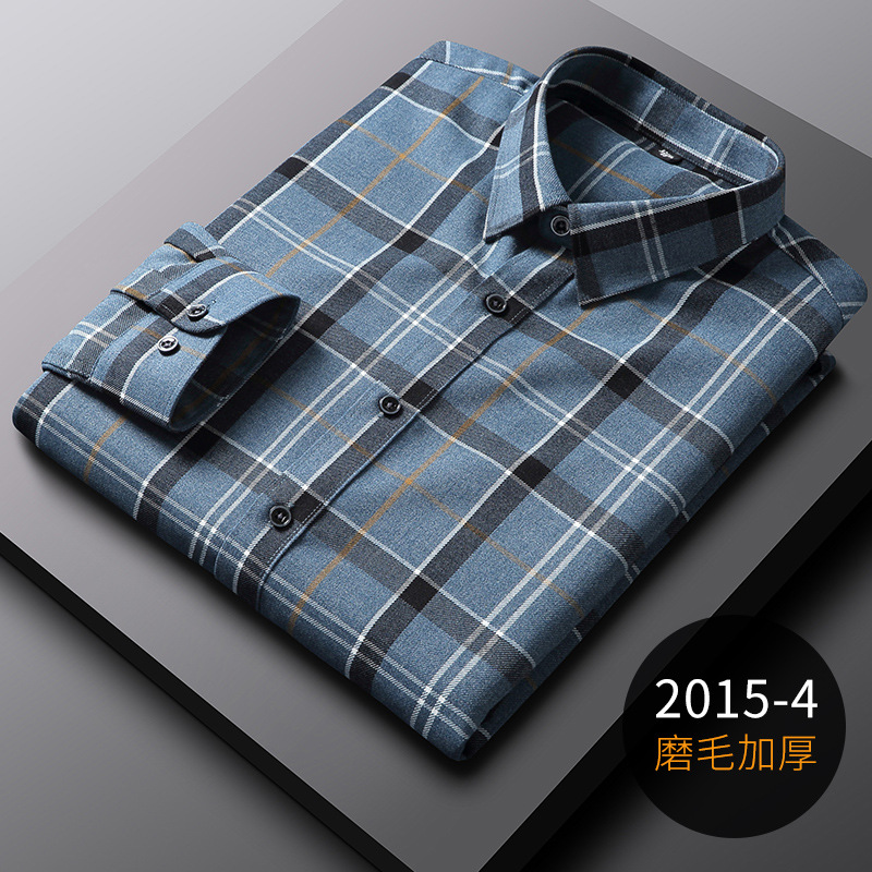 2022 New Middle-Aged and Elderly Bamboo Fiber Thickened, Sanded Fabric Shirt Plaid Stripes Long Sleeve Loose-Fitting Shirt One Piece Dropshipping