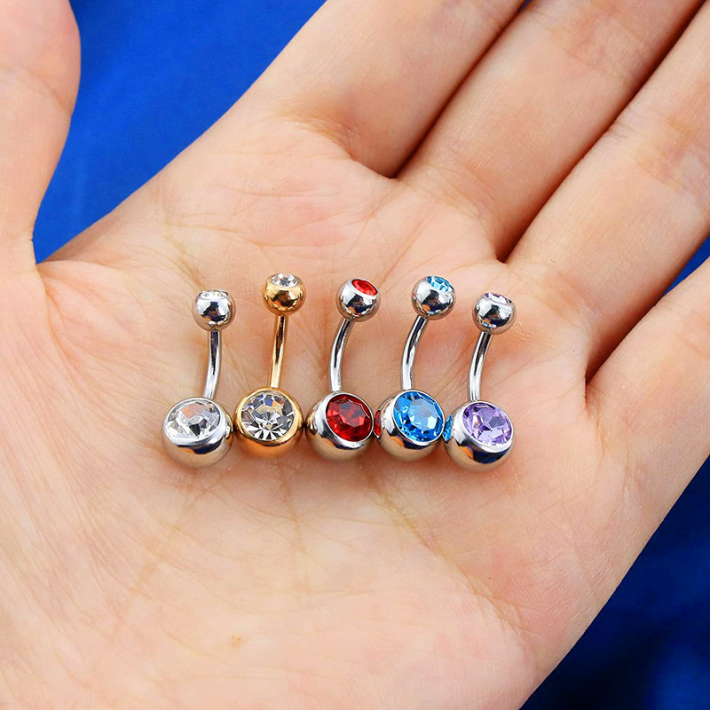 厂家直销不锈钢肚脐钉欧美双钻钛钢肚脐环彩色肚脐扣脐饰穿刺饰品