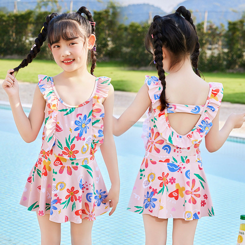 New Children's Swimsuit Training Swimsuit Summer One-Piece Toddler Children Teens Princess Dress SUNFLOWER Printed Sweet