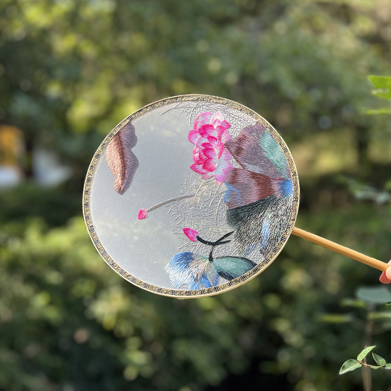 苏州刺绣扇子古风绣花团扇双面绣古装汉服宫扇精美流苏长柄扇礼品