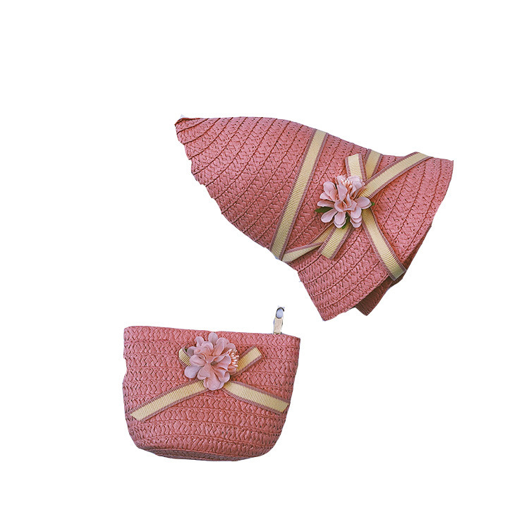 New Fresh Children's Straw Hat Spring and Summer Baby Girl Travel All-Matching Sunshade Hat Bag Two-Piece Suit