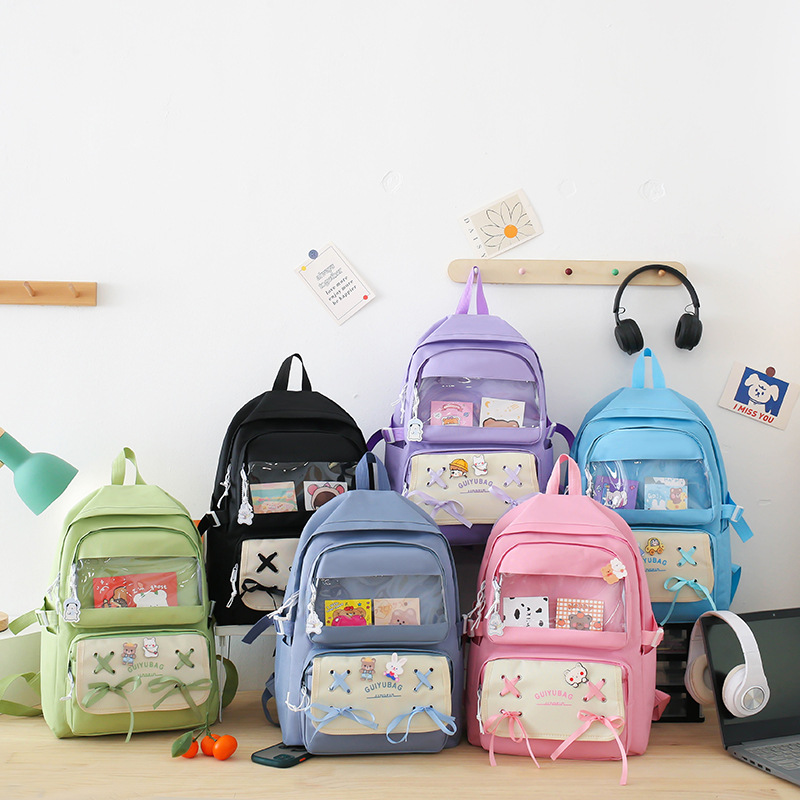 Cross-Border Fashion Book Korean Style Student Japanese Style Fresh Harajuku Backpack Large Capacity Junior High School Student Backpack Four-Piece Set