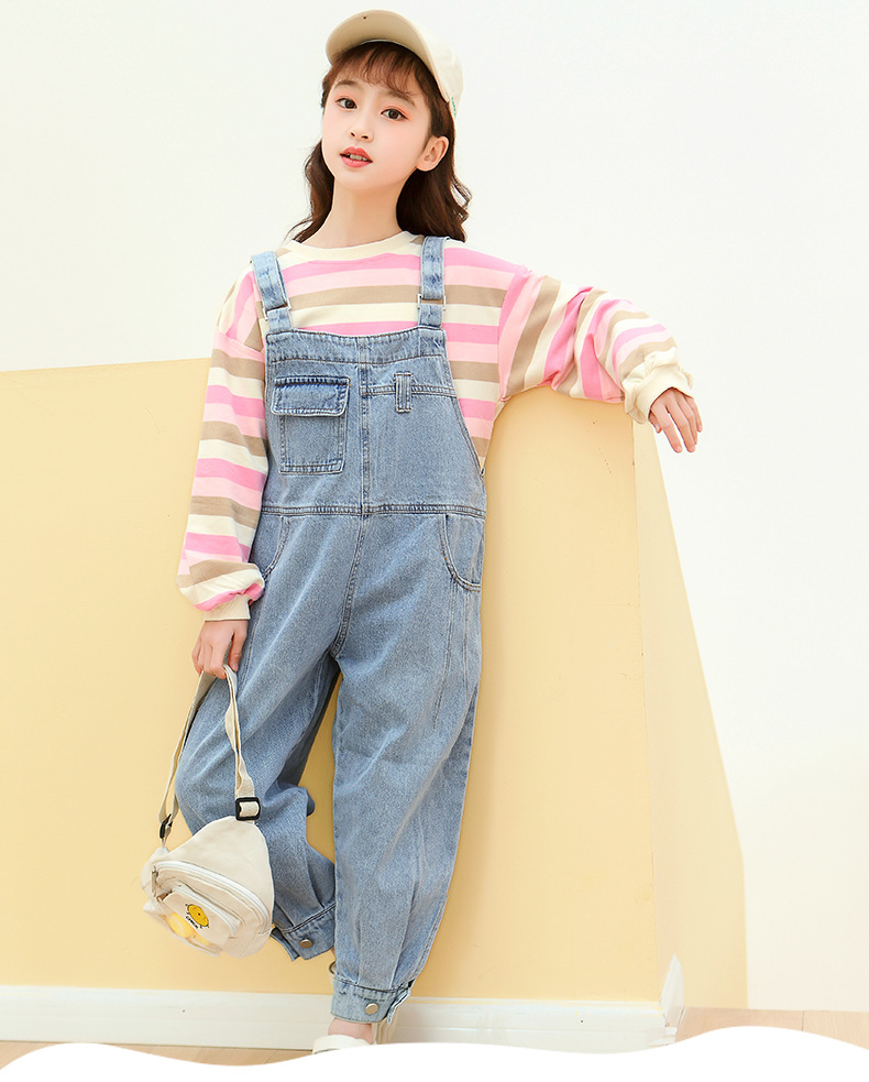 儿童牛仔背带裤2021春夏新款儿童洋气韩版大童宽松长裤潮两件套女